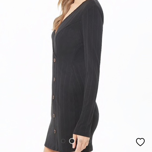 Ribbed Button mini dress bodycon long sleeve - Picture 3 of 4